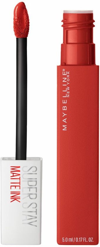 Maybelline SuperStay Matte Ink vloeibare lipstick in de kleur 'Dancer', met applicator en verpakking.