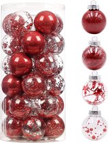 24 stuks kerstballen, rood, kerstballen, boomversiering, heldere kerstballen van kunststof, voor vakantie, bruiloft, kerstdecoratie, boomversiering (60 mm)
