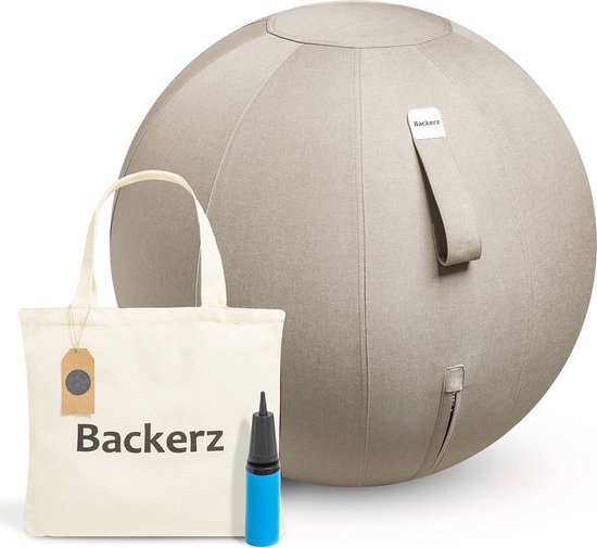 Backerz® Zitbal Kantoor en Thuis 65 CM - Luxe Yoga Bal - Zitballen met Hoes - Ergonomische Bureaustoel Bal - Linnen Zandgrijs
