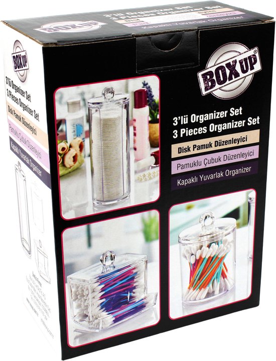 Box Up® Wattendispenser Set - 3 Delig - Wattenhouder - Transparant - Box Up