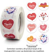 Rol met 500 kleurrijke Hartvormige Thank You stickers - 2.5 cm diameter - Thanks - Thank you! - Dankje - Bedankt - Heart - Hart - Celebration - Feestje - Bruiloft - Decoratie - Versiering - Verjaardag