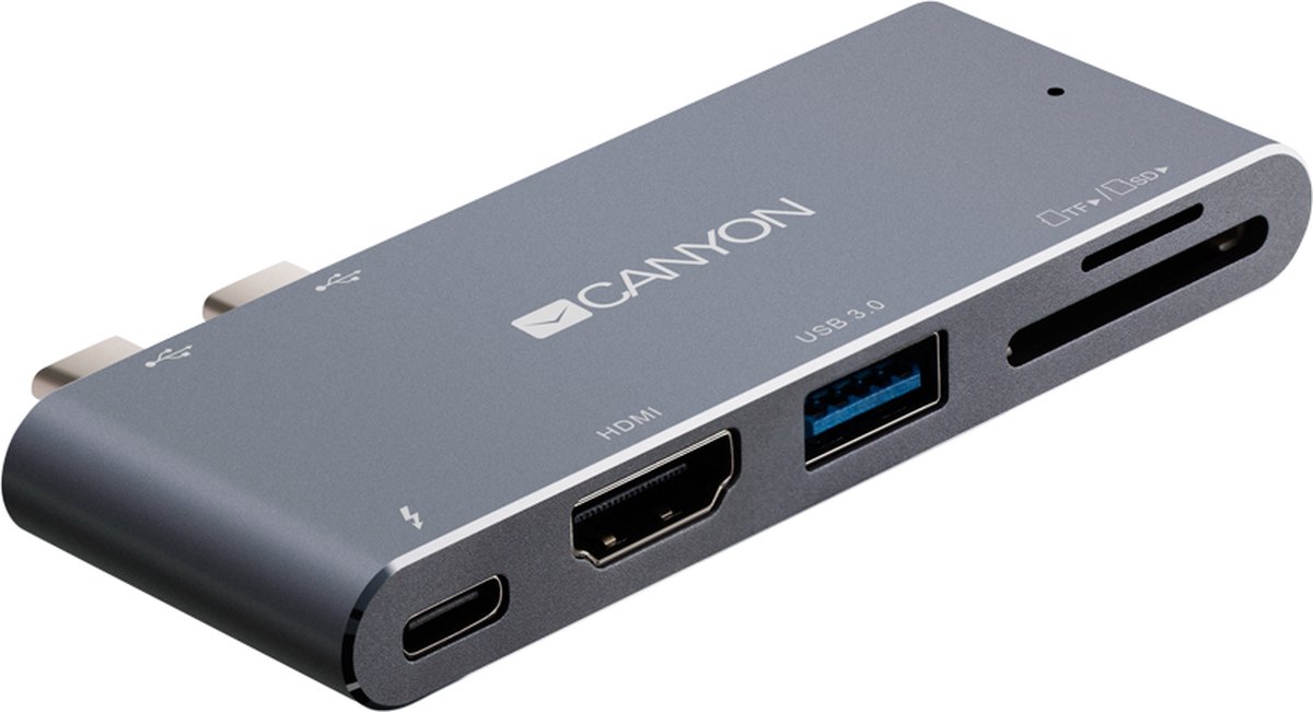 Canyon DS-5 Serie - 5 in 1 USB Hub - Thunderbolt 3 - 4K - Grijs