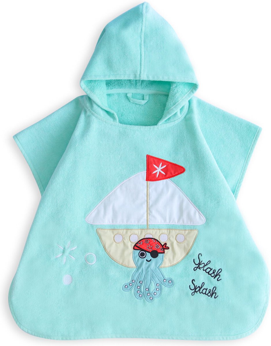 Milk&Moo Kinderponcho Sailor Octopus - Badponcho voor Kinderen - Surfponcho - Kinderbadjas met Capuchon - Blauw