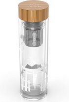 Glazen waterfles met thee-ei en antislip deksel, dubbelwandig borosilicaatglas, met bamboe deksel, 16 oz., Design: Torii