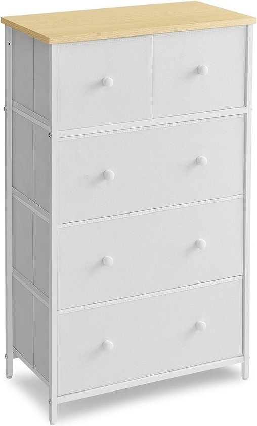 Commode, meuble de rangement, 5 tiroirs en tissu, pour entrée, séjour,  chêne blanc | bol