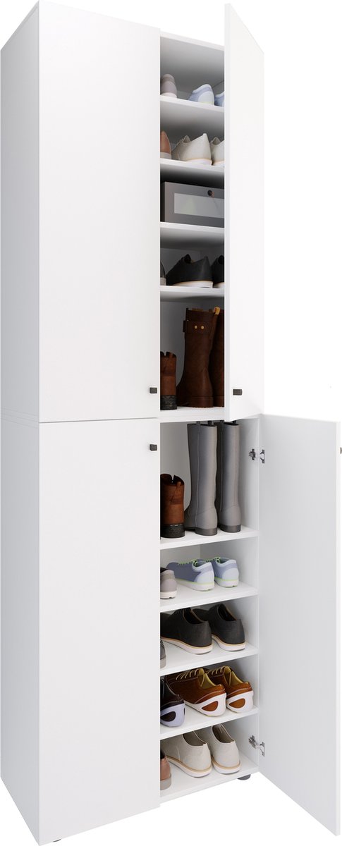 Vcm XL houten grote schoenenkast schoenenrek grote laarzen halmeubel Lona 10 vakken scharnierende deuren Wit