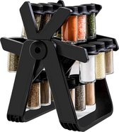 Q&E Carrousel à épices - Bac à épices - Porte-épices rotatif - Porte-épices avec pots - Porte-épices debout - Porte-épices pour Pots d'herbes aromatiques - Carrousel à épices avec pots en Verres et livre de recettes avec facture
