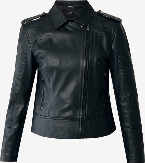 Leather Biker Jacket Dames - Zwart - Maat L