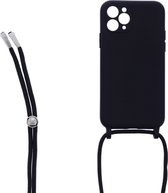 LuxeBass Siliconen hoesje met koord geschikt voor Apple iPhone 11 Pro Max - Zwart - telefoonhoes - gsm hoes - telefoonhoesje