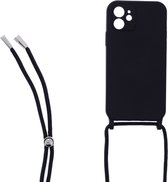 LuxeBass Siliconen hoesje met koord geschikt voor Apple iPhone 12 - Zwart - telefoonhoes - gsm hoes - telefoonhoesje