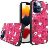 LuxeBass Siliconen hoesje met print geschikt voor Apple iPhone 13 Pro Max - Marmer Hearts - telefoonhoes - gsm hoes - telefoonhoesje