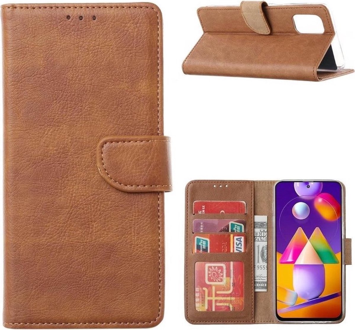 LuxeBass Hoesje geschikt voor Samsung Galaxy A42 - Bookcase Bruin - portemonnee hoesje gsm hoesje - telefoonhoes - telefoonhoesjes