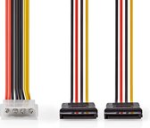 Nedis Interne Voedingskabel - Molex Male - 2x SATA 15-Pins Female - Verguld - 0.15 m - Rond - PVC - Multicolour - Envelop