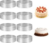 8-delige roestvrijstalen taartring, toren, taartvorm, geperforeerde cake, mousse ring, dubbelgewalste muffin, fruitcake, quiches ringen, ronde dessertringen, crumpet bakvormen, 10 cm