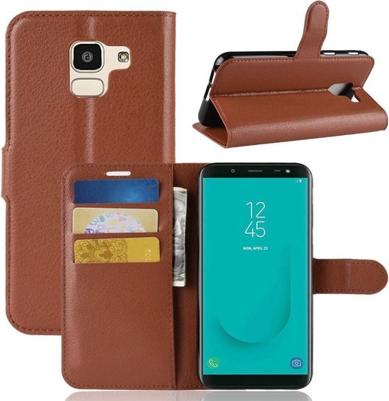 Étui LuxeBass adapté pour Samsung Galaxy J6 (2018) - Bookcase marron - étui portefeuille - bibliothèque - couverture de livre - étui de livre - couverture de livre