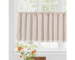 Vitrage, linnen, ondoorzichtig, bistrogordijn, boho-gordijn, korte gordijnen, vintage, kort, met kant, voor keuken en woonkamer, 1 stuk, 150