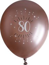 Santex verjaardag leeftijd ballonnen 80 jaar - 6x stuks - rosegoud - 30 cm - Feestartikelen