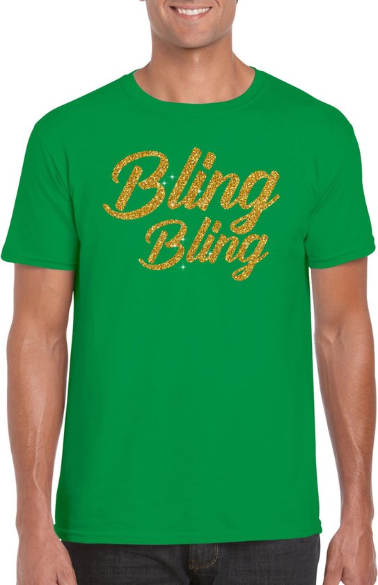 Bellatio Decorations T-shirt de fête glamour Glitter homme - bling bling or - vert XXL
