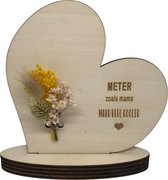 Tekstbord en droogbloemen liefste Meter | beige | hart | liefste meter | cadeau meter | jij bent de liefste | meter vragen | meter worden