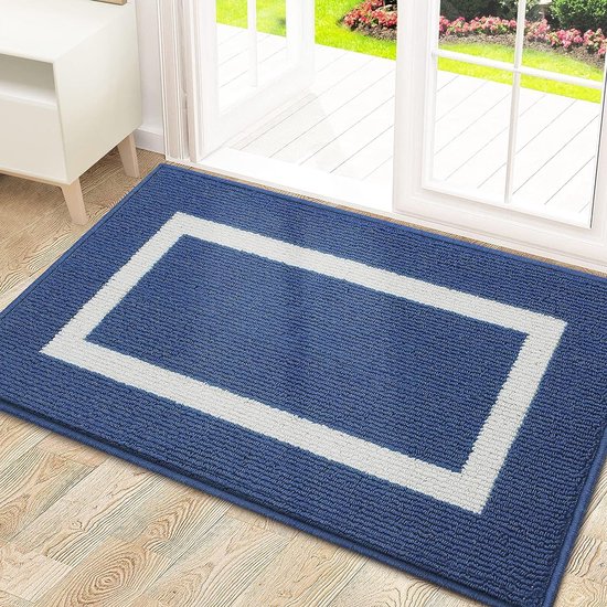 Deurmat, wasbaar, voetmat voor binnen, antislip, vuilvangmat, deurmat, entree-tapijt voor huisdeur, binnen, 60 x 90 cm, blauw