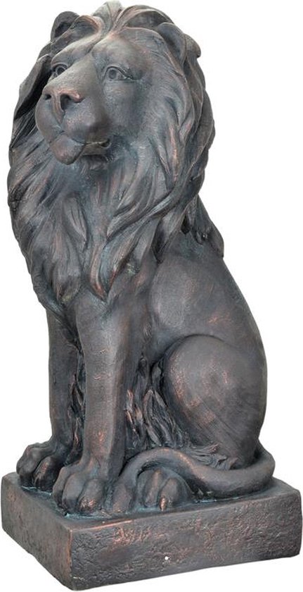 Resin beeld - zittende leeuw - oud zwart - sculptuur - MGO beeld - 74,6 cm hoog