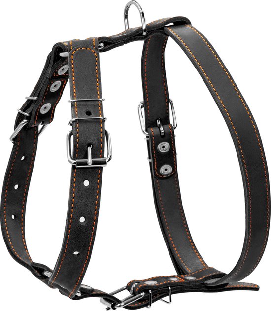 WAUDOG Classsic Harnas / Hondentuigje - Echt Leder - Zwart - L - Nekomtrek: 40 - 64 cm - Borstomtrek: 69 - 81 cm (GELIEVE ALVORENS BESTELLEN OPMETEN)