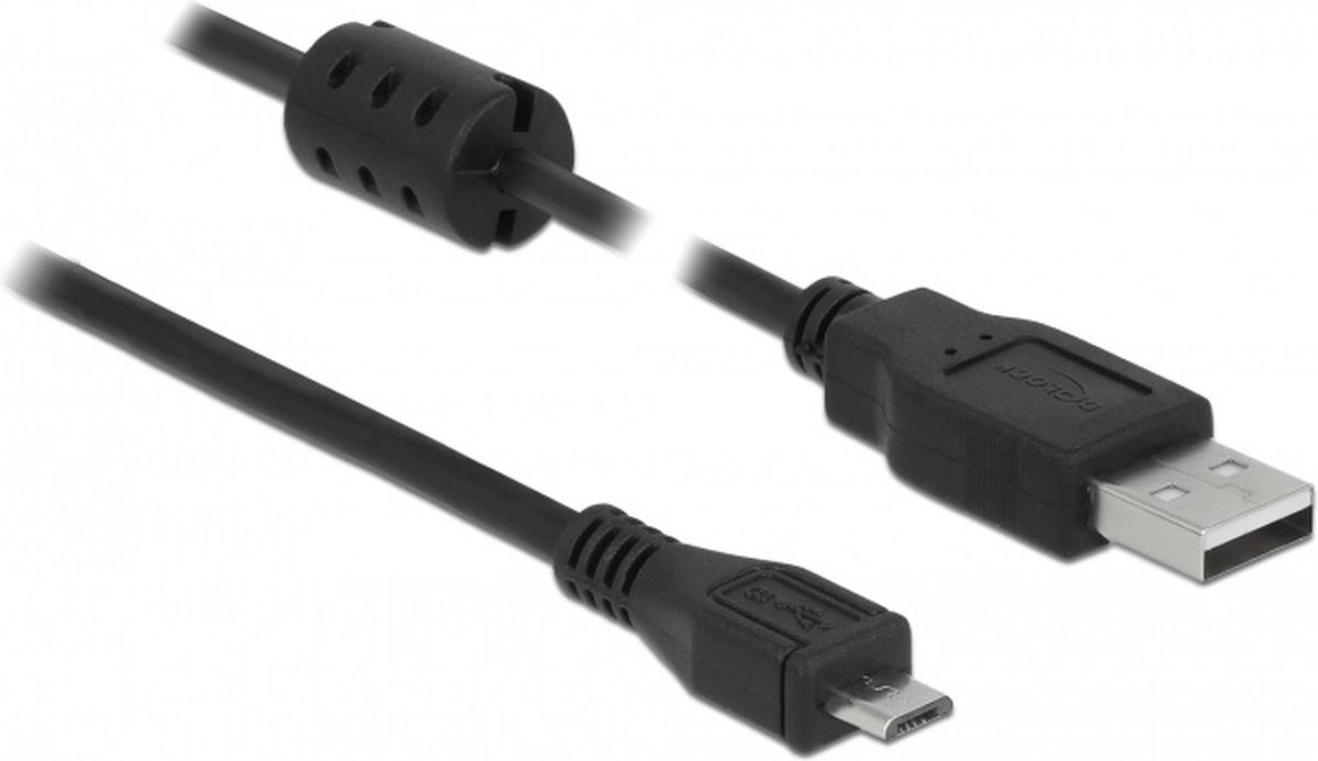 Micro USB naar USB-A kabel met ferriet kern - USB2.0 - tot 2A / zwart - 0,50 meter