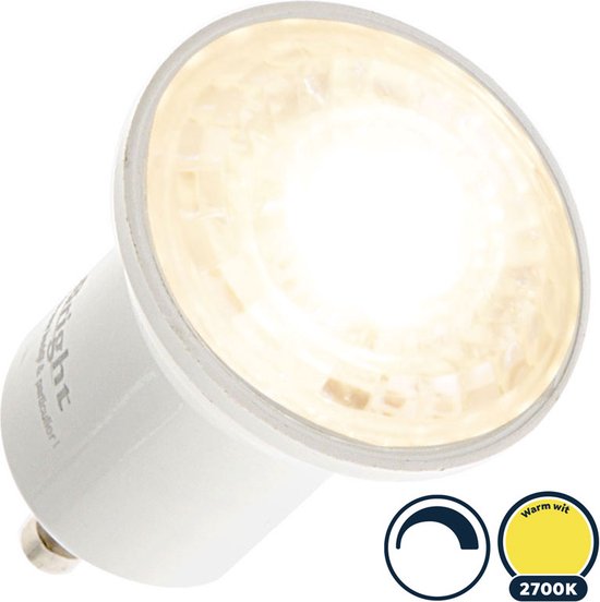Spot LED GU10 2,8 Watt, dimmable, 2,8W remplace 25W, blanc chaud (2700K), 180 lumens, 230V, diamètre Ø35mm