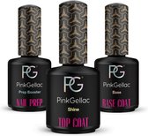 Pink Gellac Voordeelset 3 x 15ml - Prep Booster - Base Coat - Shine Topcoat - Gelnagels voor Thuis - Gel Nagellak Set