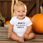 Witte baby romper: Geluk zit in dit kleine rompertje. Zwangerschap-Kraam cadeau, maat 62