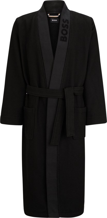 BOSS Waffle Kimono - robe de chambre pour homme (épaisseur moyenne) - noir - Taille : S
