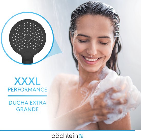 Pommeau de douche universel Bächlein - Pommeau de douche avec 3 types de jets, facile à changer grâce à un bouton poussoir pratique - Pommeau de douche rond noir mat - Douchette à main avec dimensions de raccordement standard G 1/2"