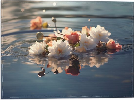 Vlag - Camellia Bloemen en Knoppen op het Water - 40x30 cm Foto op Polyester Vlag
