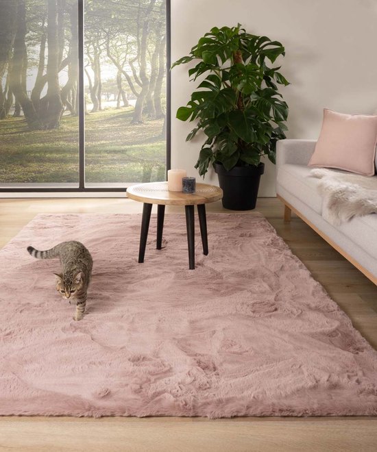 Zacht hoogpolig vloerkleed - Comfy plus - roze 140x200 cm