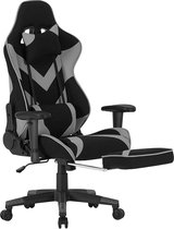 Bol.com Luxe Gaming stoel - Met voetsteun - Grijs - Gamestoel - Chair - Ergonomische bureaustoel - Verstelbaar - Chair - Stof aanbieding