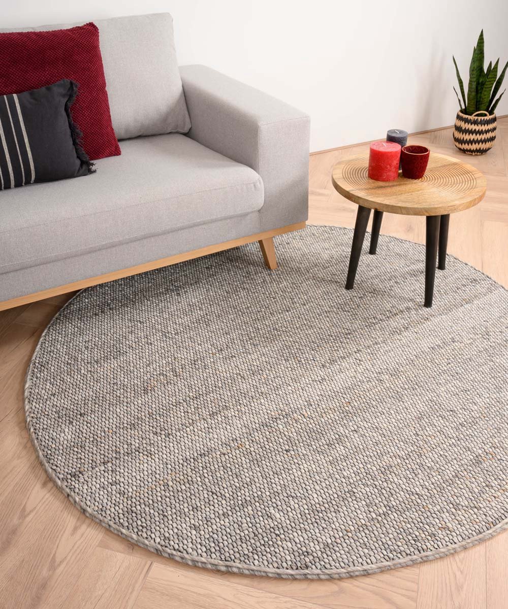 Rond wollen vloerkleed Lett - lichtgrijs 190 cm