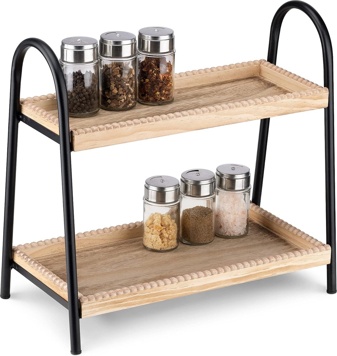 2-laags plaatssparend houten rek - Voor meer orde in de keuken of badkamer - 36 cm hoog - Decoratieve organizer