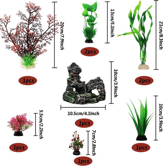 Décoration de plantes d'aquarium, 9 pcs plantes en plastique d