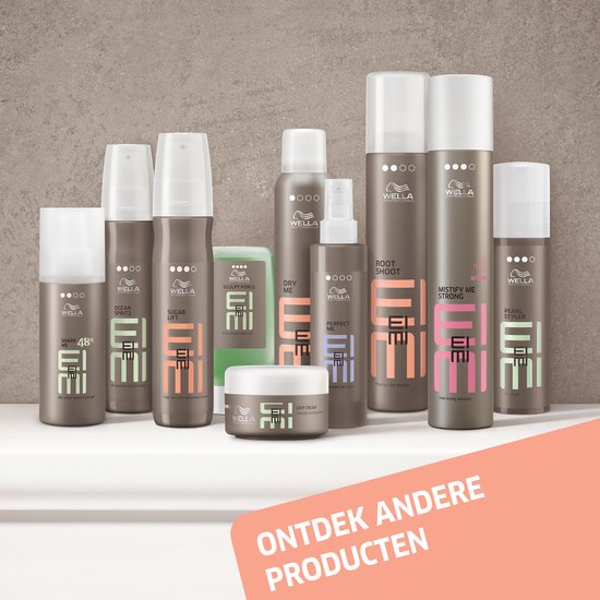 Collectie Wella EIMI haarstylingproducten, waaronder Shape Control, Ocean Spritz, Sugar Lift en Mistify Me Strong.