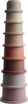 Mushie stapeltoren - stacking tower cups - hippe stapel toren van Mushie - ontwikkeling motoriek - hand oog coördinatie speelgoed - baby speelgoed - peuter speelgoed stapelblokken