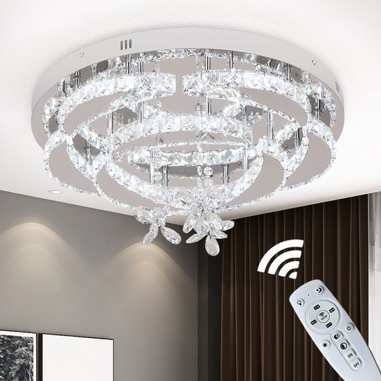 LuxiLamps - Maan Crystal LED Lamp - Met Afstandsbediening - Moderne Lamp - Kristal Kroonluchter - Woonkamer Lamp - Plafonniere