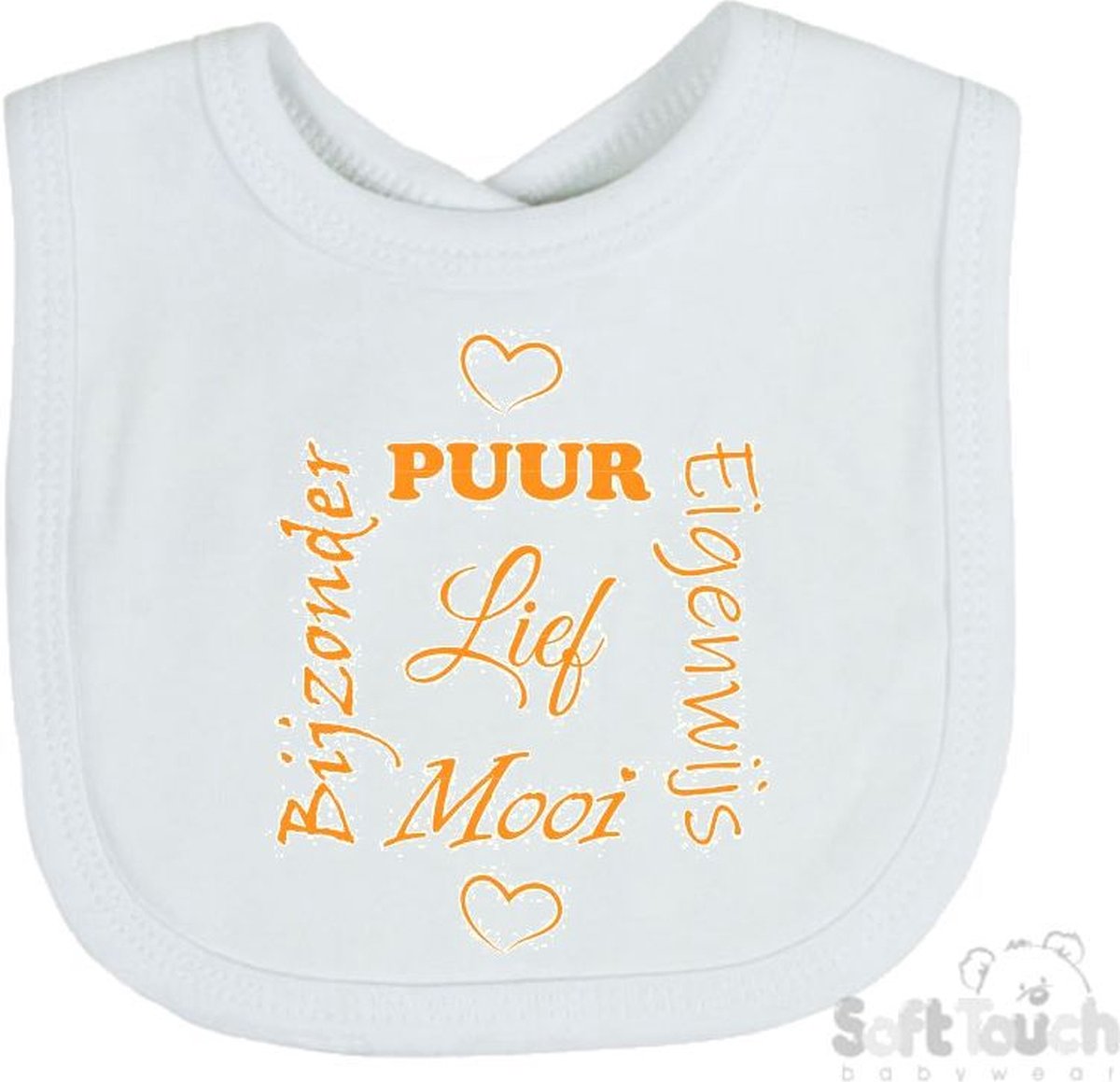 Goedkoopste Soft Touch Slabber Slabbetje Slab Puur Eigenwijs Mooi Bijzonder Lief Unisex Katoen Wit/mosterd Maat 33x22 Cm