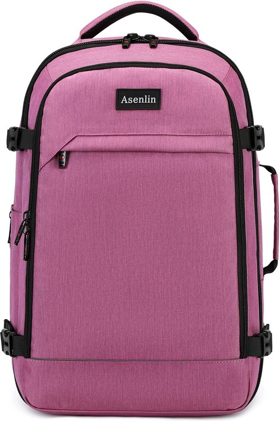 40L supergrote handbagage reisrugzak, 17-inch laptoprugzak voor heren en dames, weekendovernachting grote dagrugzak voor werkreizen, roze