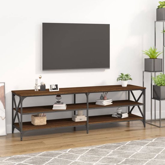 The Living Store Industrieel TV-meubel - 160 x 40 x 50 cm - Bruineiken hout en ijzer