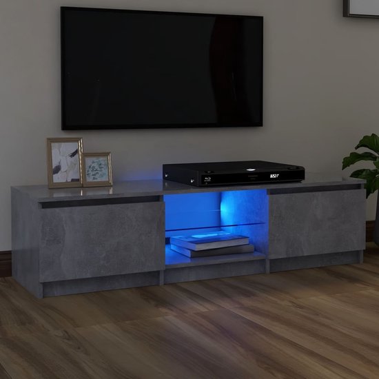 The Living Store TV-meubel Betongrijs - 140 x 40 x 35.5 cm - Met RGB LED-verlichting