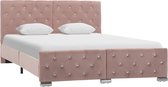 The Living Store Bedframe - Klassiek - Materiaal- Fluweel - Multiplex - Staal - Afmetingen- 211 x 146 x 87 cm - Geschikt voor matras- 140 x 200 cm - Kleur- Roze