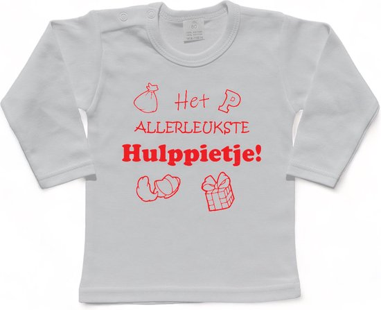Sinterklaas | T-shirt Lange Mouw | Het allerleukste hulppietje! | Grappig | Cadeau | Kado | Wit/rood | Maat 80