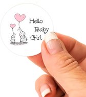 Witte stickers hello baby girl 4cm 48 stuks- meisje geboorte cadeau