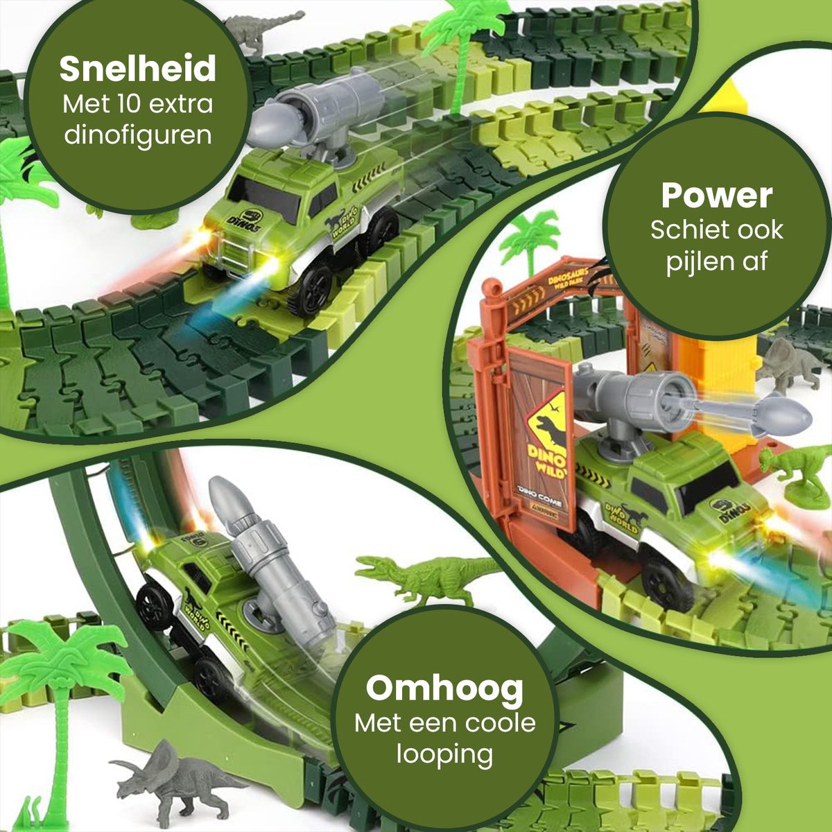 Nince Dinosaurus Speelgoed Autoracebaan - Flexibele Racebaan Speelgoed Auto - 10 Dinosaurus Figuren — afbeelding 2