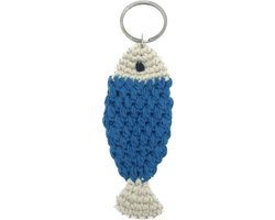 Luna-Leena duurzame vis sleutelhanger / tas bedel van bio katoen - blauw - hand gehaakt in Nepal - fish keychain - sea blue - fishing - ichthus - cadeau - bag charm